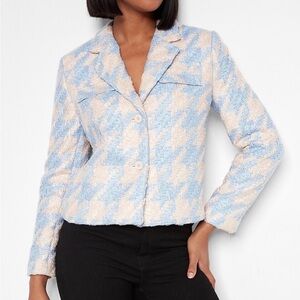 Express Blue and Cream Houndstooth Blazer